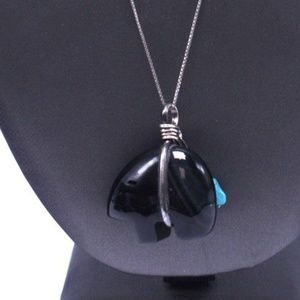 925 Sterling Turquoise Black Onyx Bear Necklace